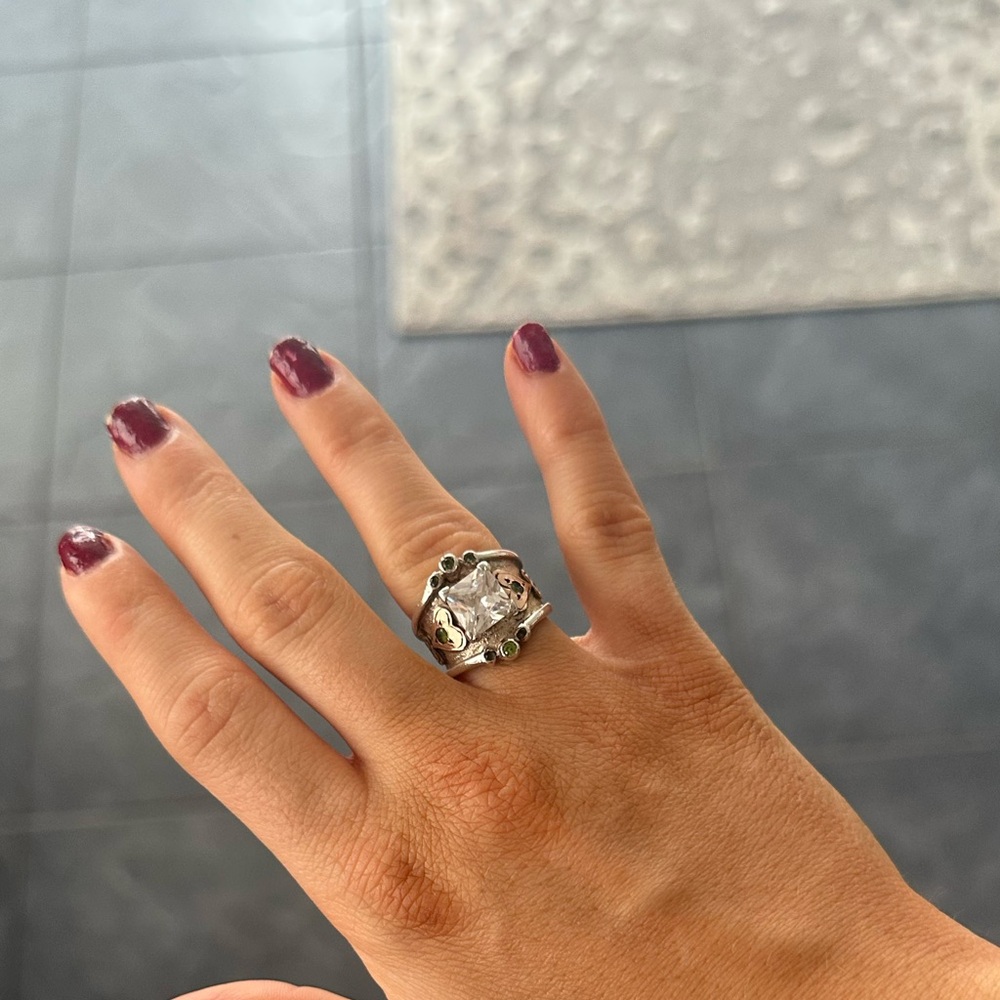 Hyo Silver princess cut ring genuine silver western ring.